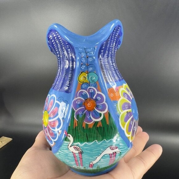 Hand Made Mexico Pottery Tonala Talavera Pitcher Hand Painted RedWare Decor - Picture 13 of 16